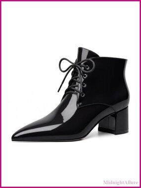 Pointed Toe Ankle Booties Low Chunky Heel Lace Up Comfort Walking Boots